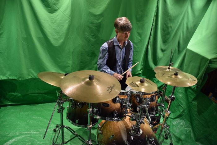 Drums on the green screen for a music video