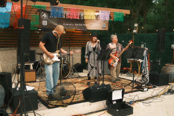 Patio stage, guitars up front