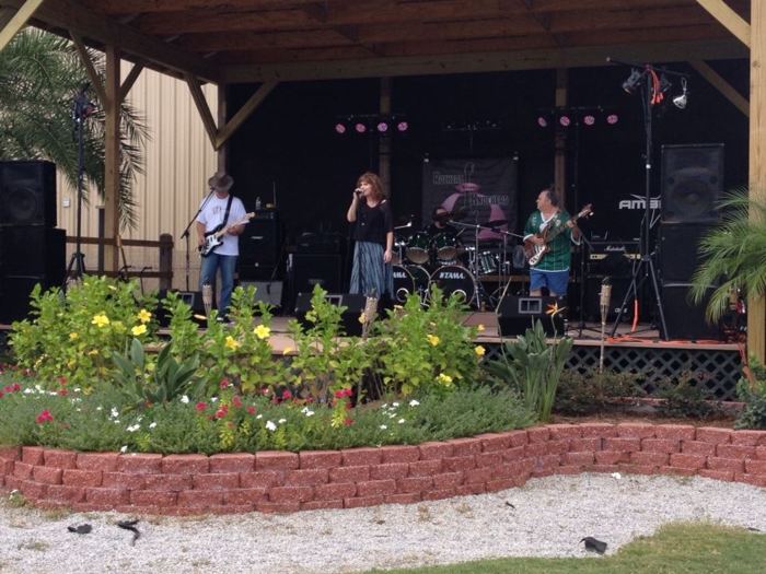 Pavilion stage over the flower beds
